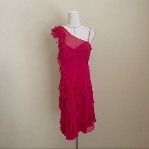 Karen Millen Silk Ruffle Fuchsia Dress y2k Carrie
